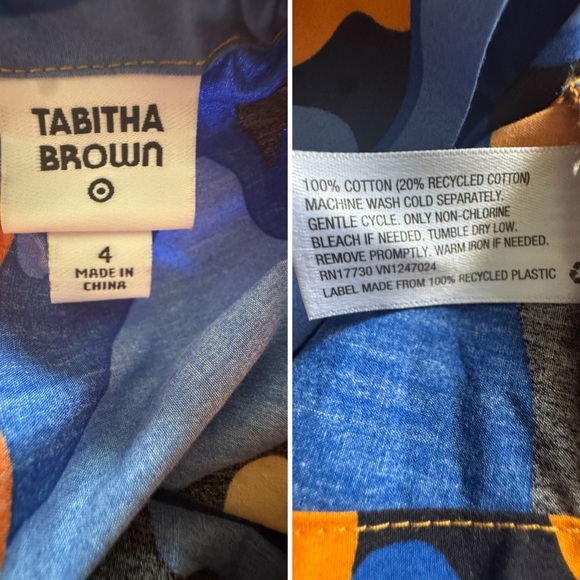 Tabitha Brown Target Vibrant Orange & Blue Floral Dress Puff Sleeve Dress Size 4 - Picture 6 of 10